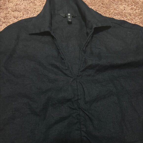 Banana Republic Womens XS Petite Black Cropped 100%Linen Top Quarter Sleeve Boho - Picture 7 of 9